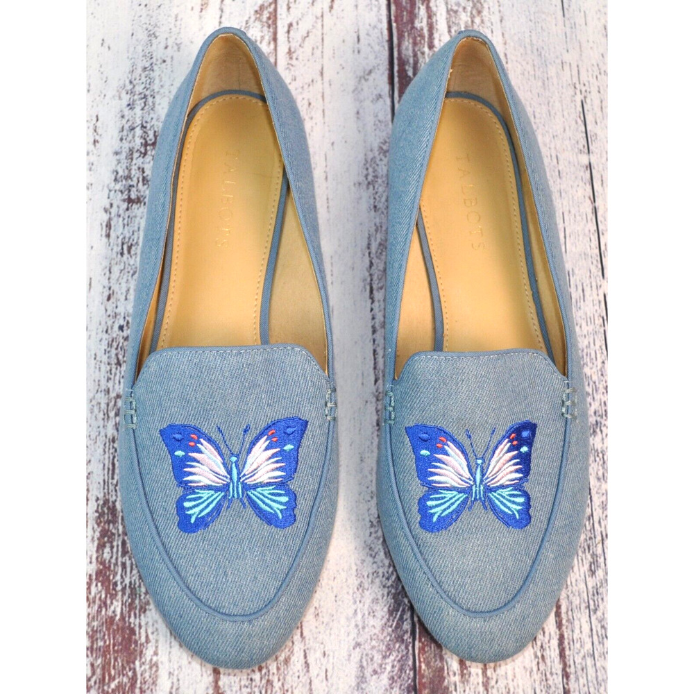 Talbots Blue Butterfly Embroidered Loafers